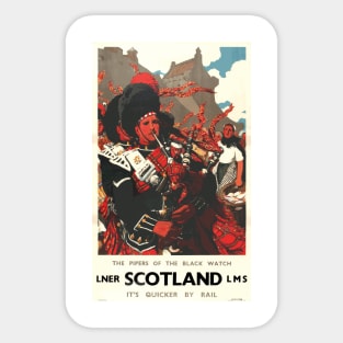 The Pipers of the Black Watch, Scotland - Vintage Travel Poster Design Sticker